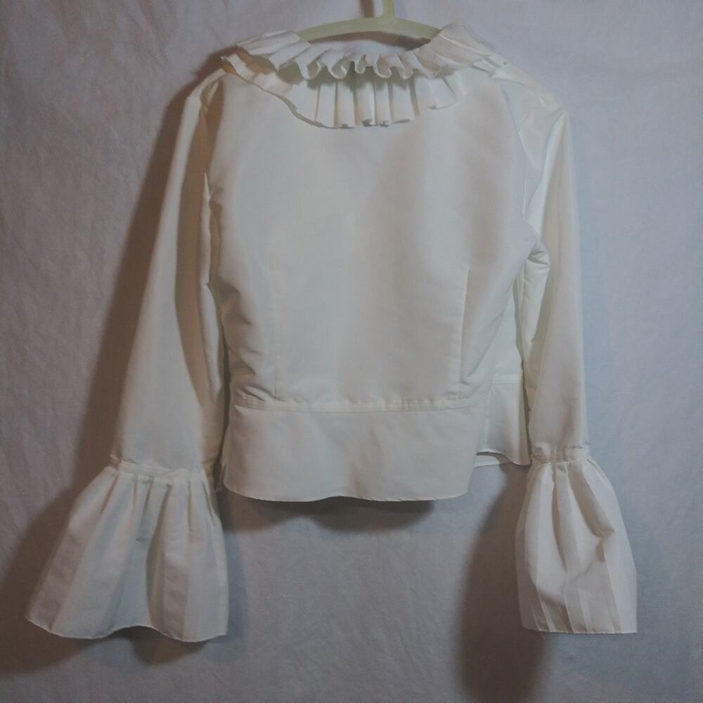Allison Taylor White Dramatic Pleated Ruffle Collar Wrap Top Size 8 - Picture 8 of 8